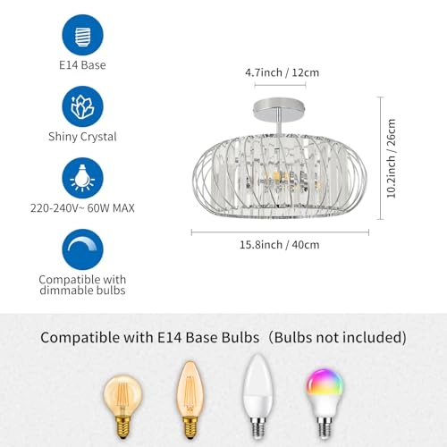 E27 Crystal Ceiling Lamp - 3 lights 36.5 cm