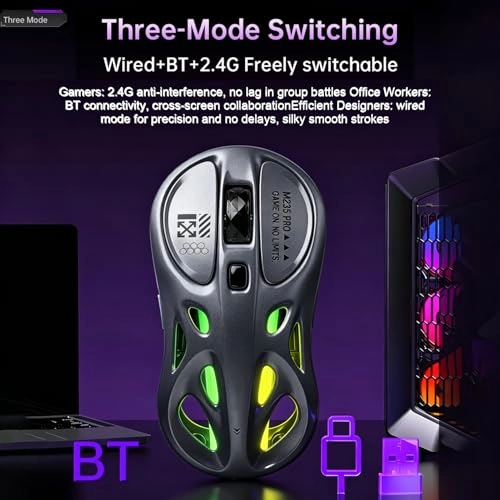 Lightweight RGB Gaming Mouse - Wired+Wireless+BT