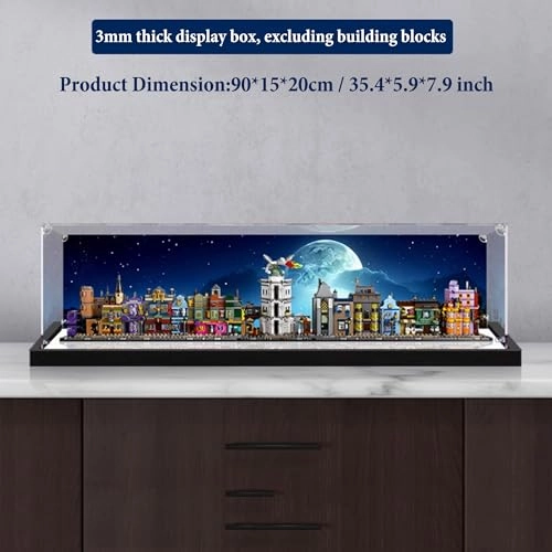 Acrylic Display Case for Lego 76444 Diagon Alley - 90 x 15 x 20 cm Black Base