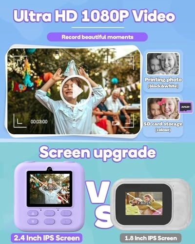 Kids Camera Instant Print - 1080P Portable Toy