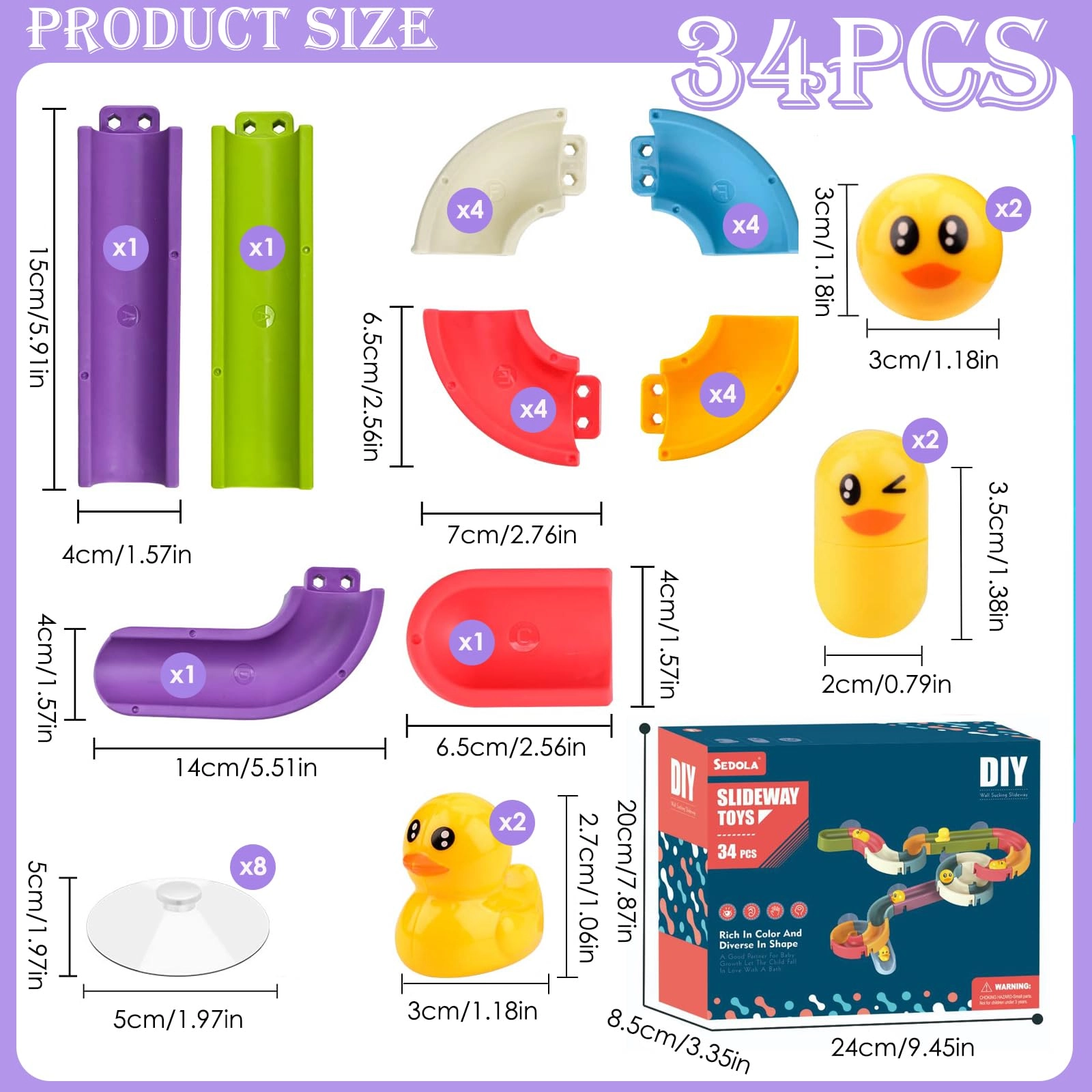 Duck Slide Bath Toy - 34Pcs Suction Cups