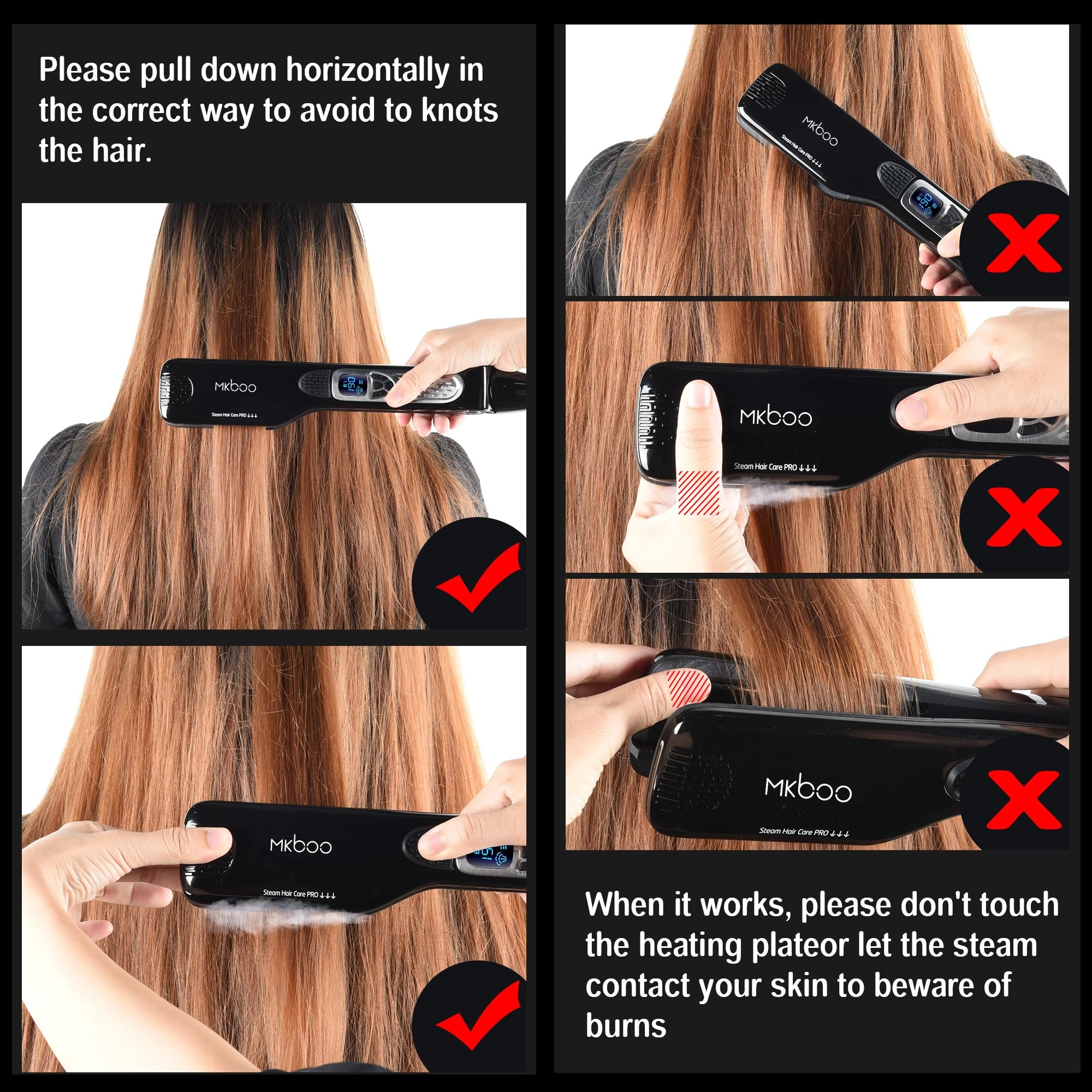 Hair Straightener with Steam - Nano Titanium Ceramic Removable Comb Digital LCD