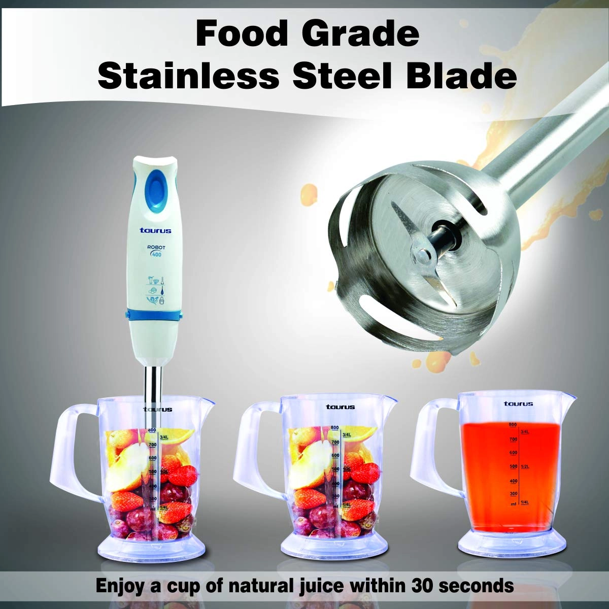 Robot 400 Plus INOX - 3in1 hand blender High efficiency chopper Includes whisker attachment