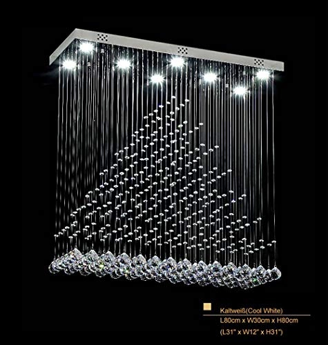 Stairs living room LED chandelier - 3 lighting effects K9 crystal chrome