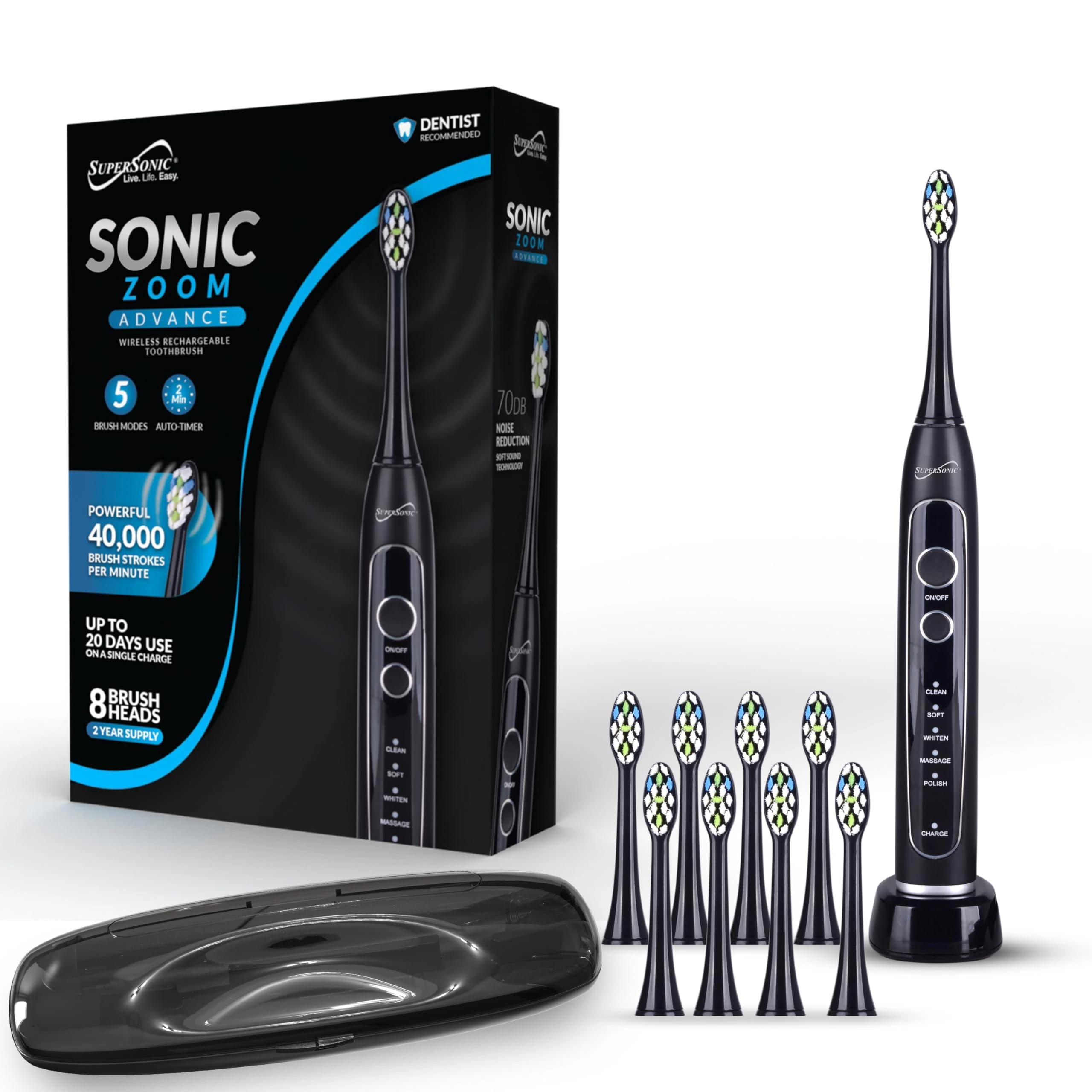 Supersonic TB-5100 - 40,000 VPM Wireless Charging 8 Brush Heads