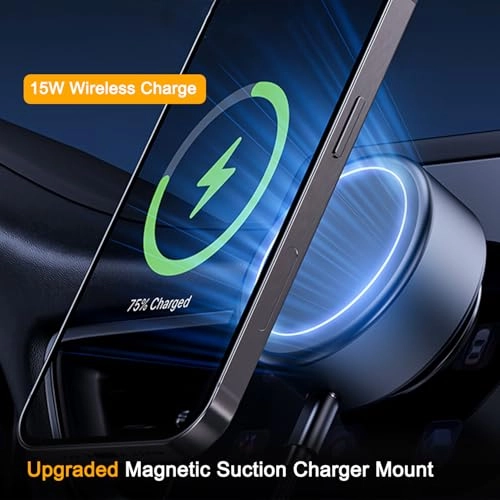 15W Car Electric Suction Cup Magnetic Wireless Charger Phone Holder