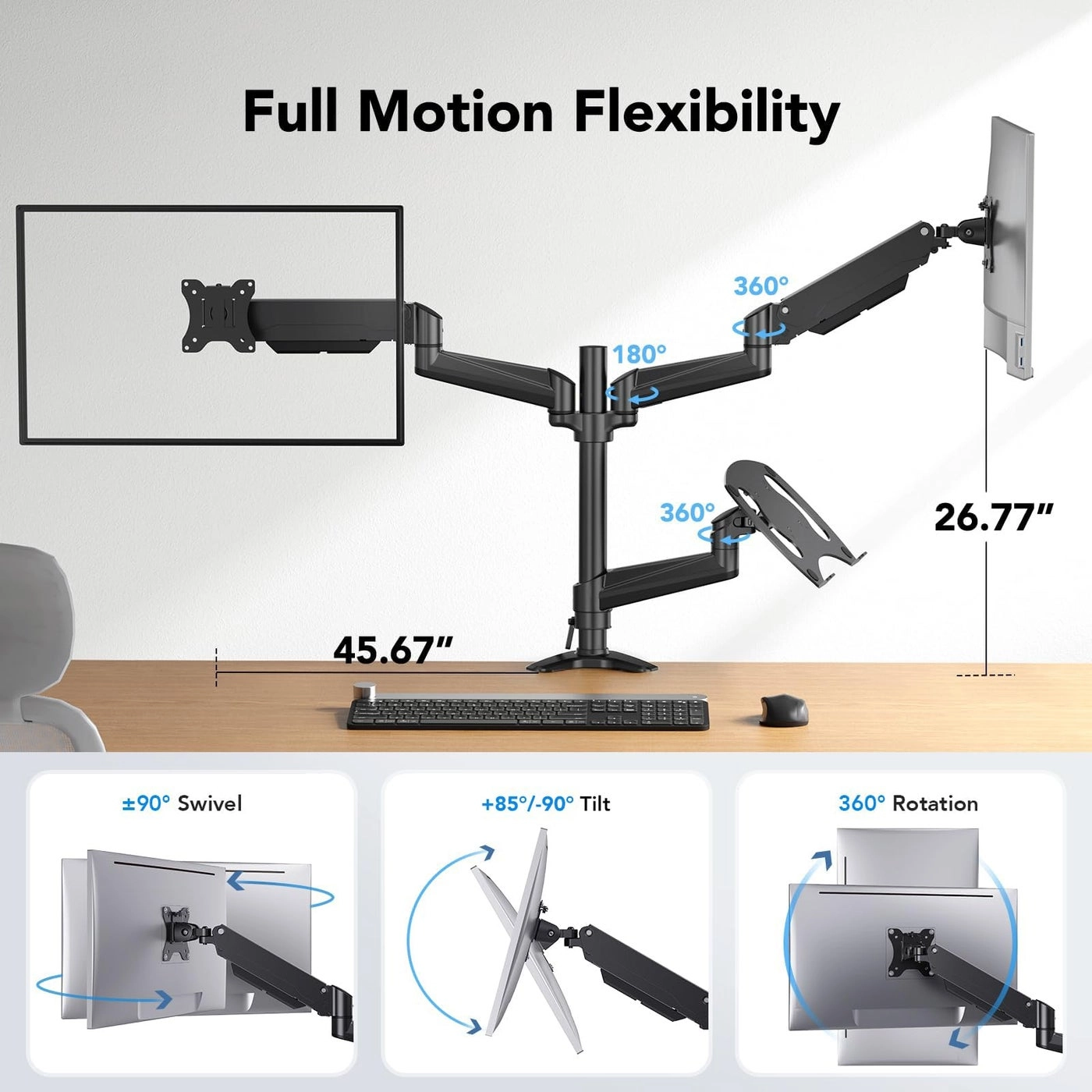 Monitor Arm with Laptop Tray - 13 to 27 Inch VESA 75/100