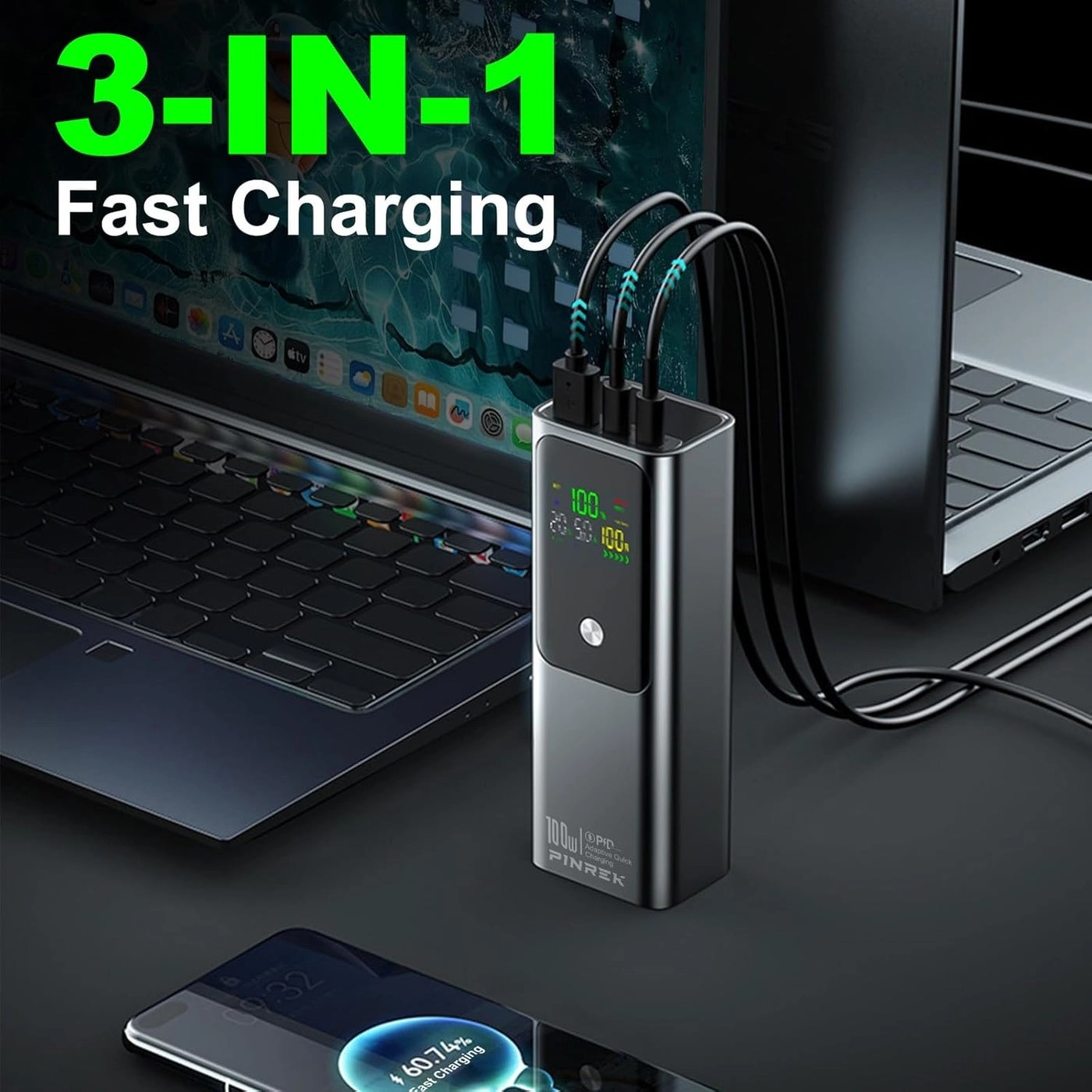 HTY-K81 - 20000mAh 100W 1 USB-A 2 USB-C