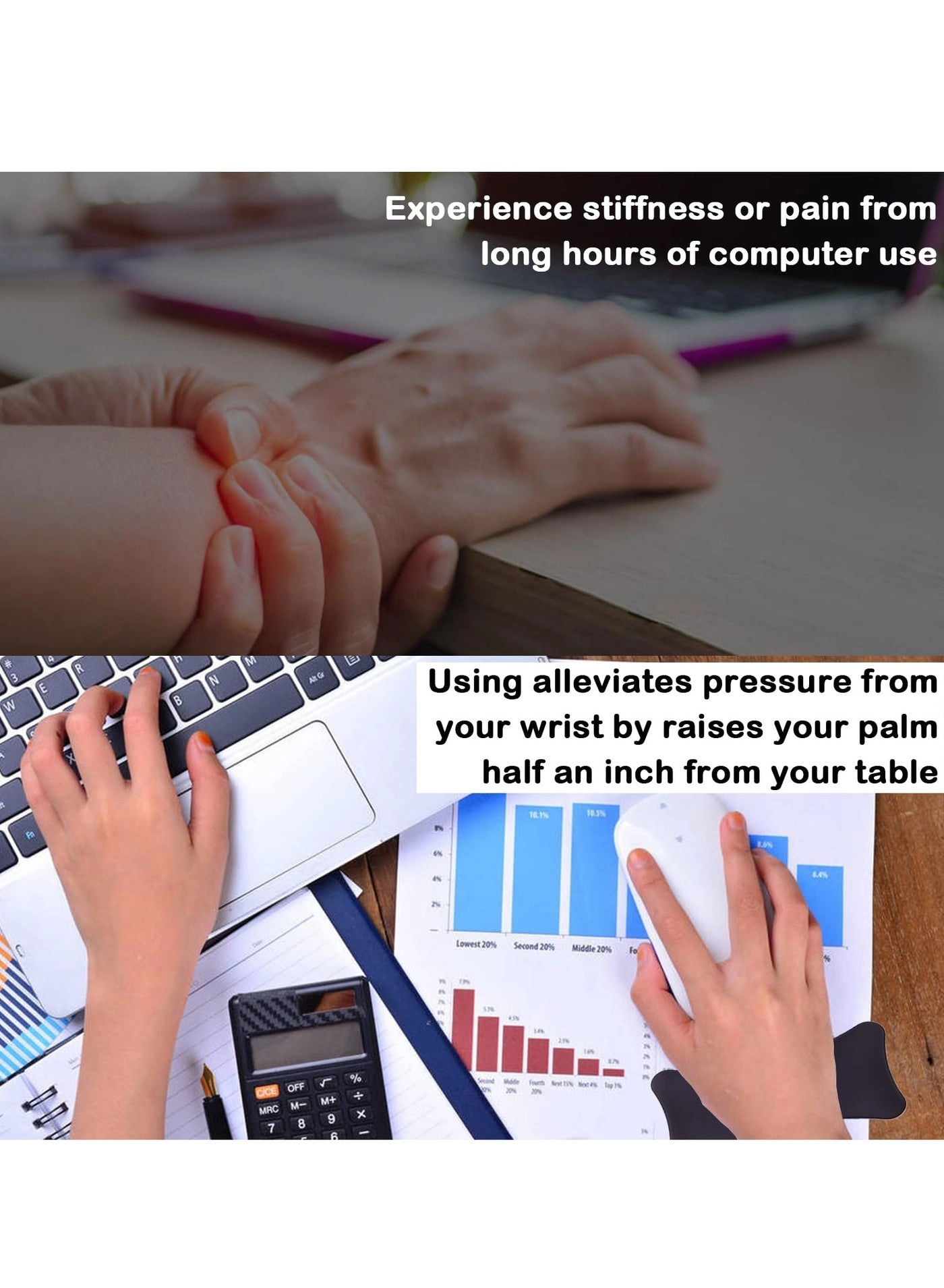 Ergonomic Gliding Palm Rest - Sliding Wrist Pad 4 Scroll Wheels 1.8 x 3.6 x 0.6 inches