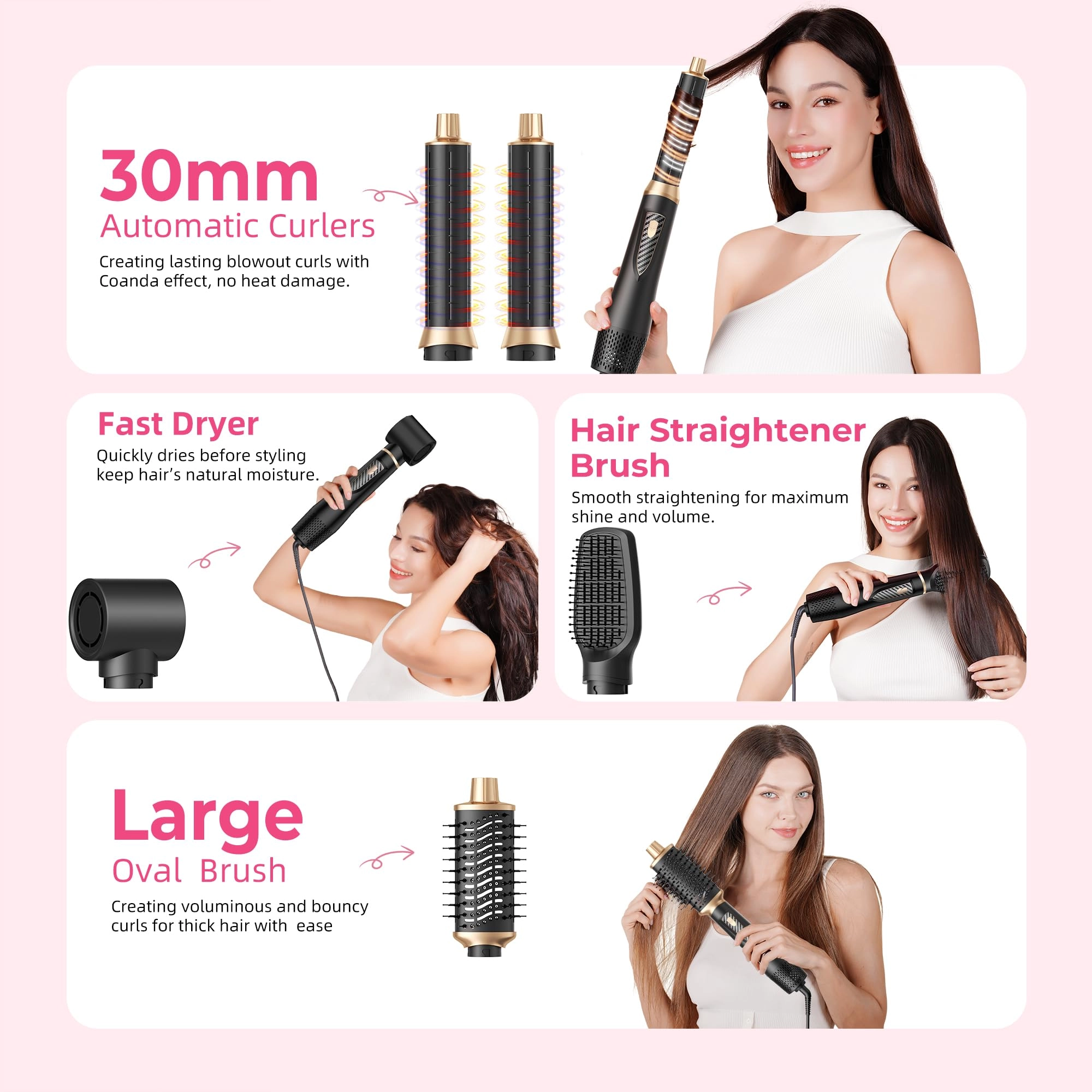 5 in 1 Blow Dryer Brush Set - 1000W Ionic 3-Speed