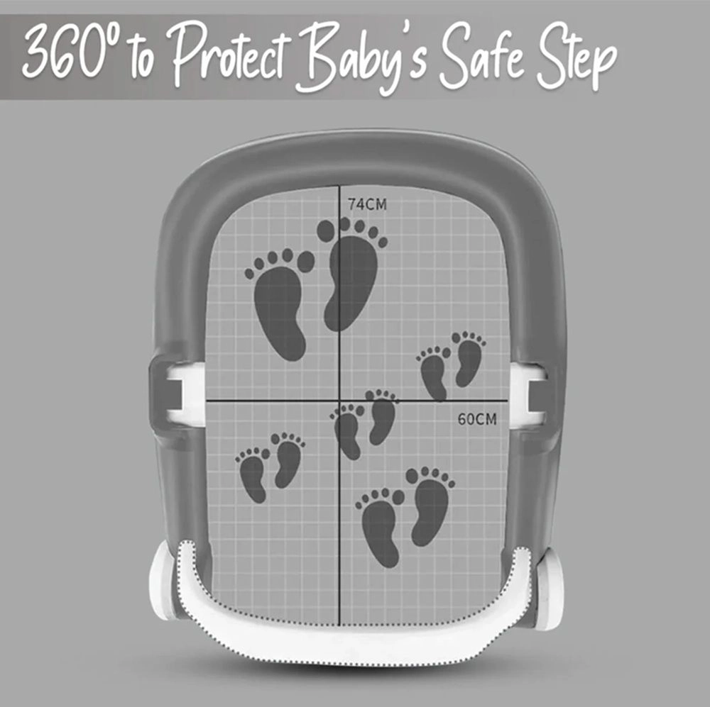 Adjustable Baby Walker - Grey Foldable 6-Wheel