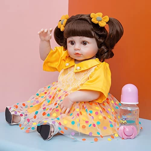 Reborn Baby Doll - 19 Inch Vinyl Yellow Dress Ages 3+