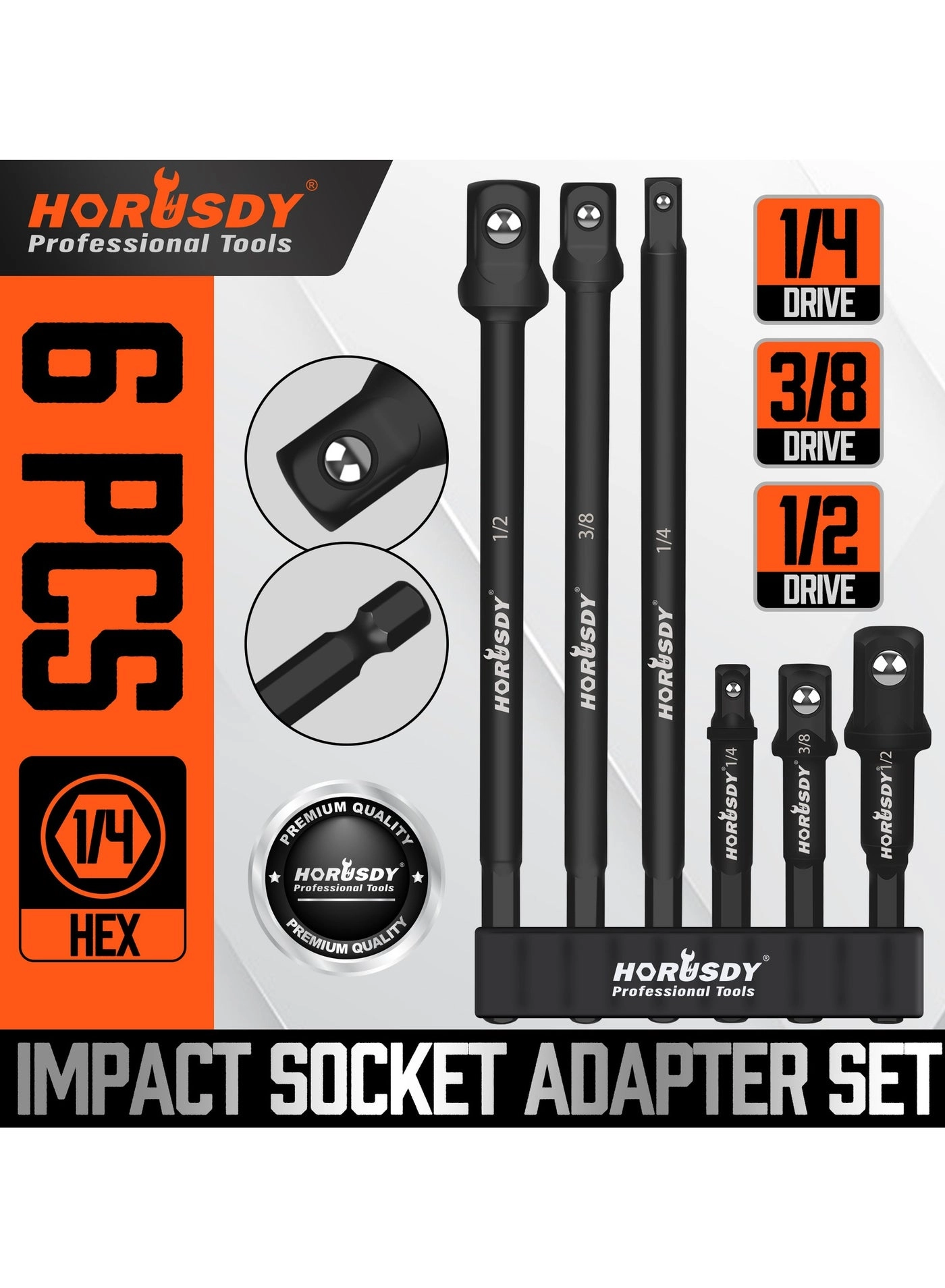 HORUSDY Impact Driver Socket Adapter - 6PCS 3-Inch 6-Inch 1/4" 3/8" 1/2"