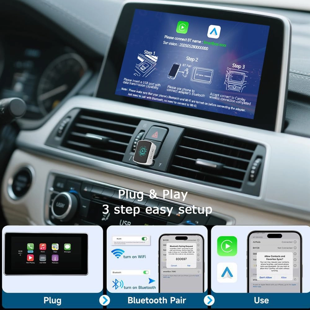 Wireless CarPlay Adapter - 2-in-1 Mini USB/USB-C Plug & Play
