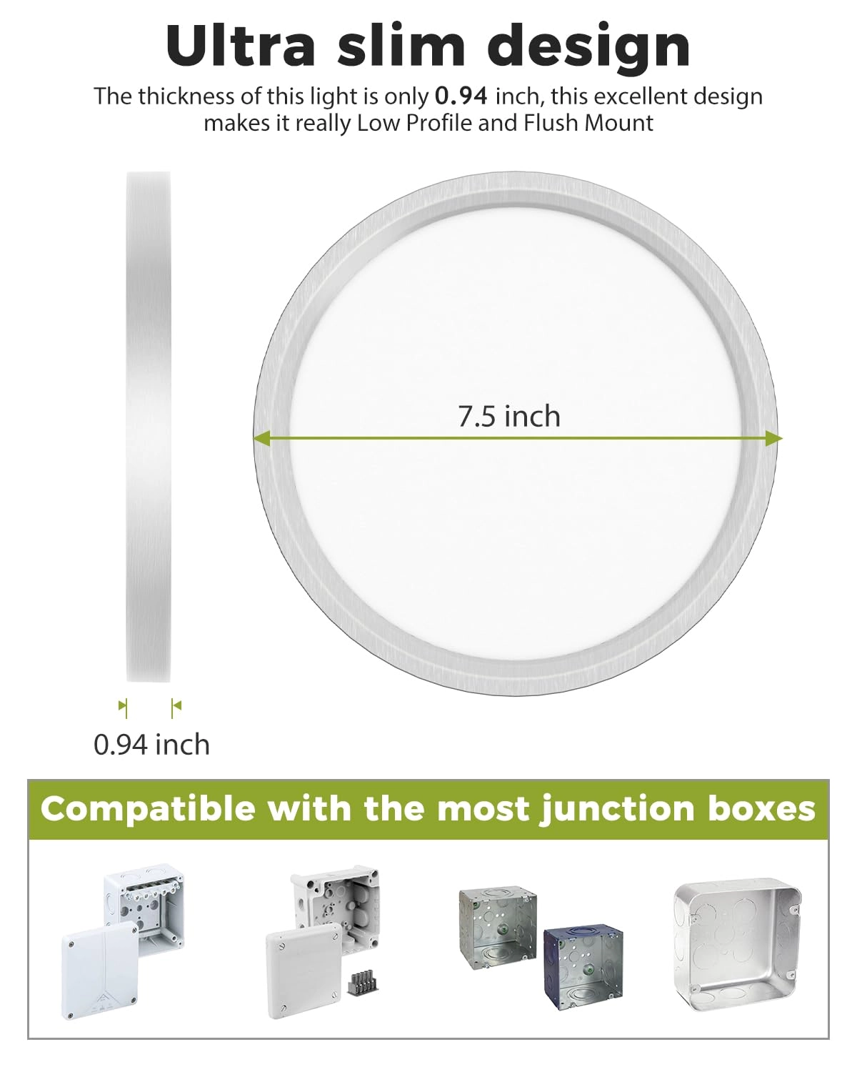 Flush Mount LED Ceiling Light - 3000K 4500K 6000K Dimmable