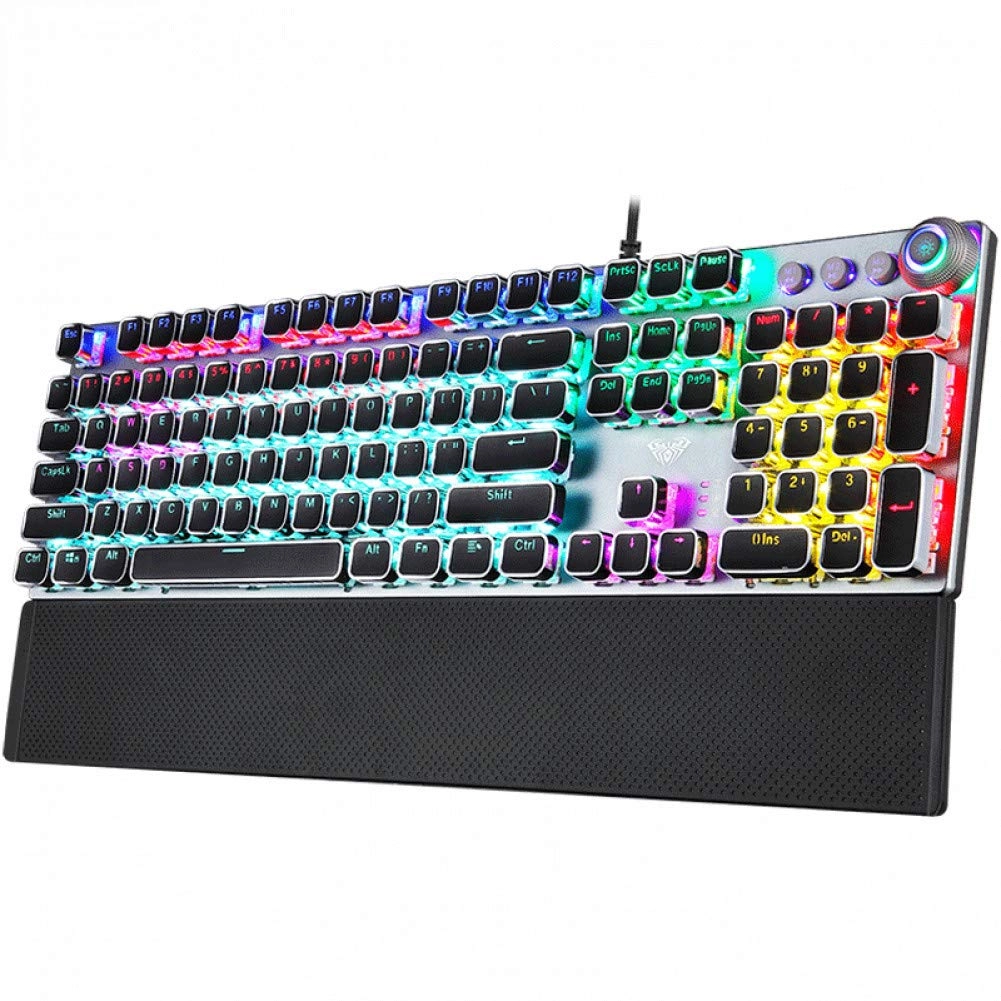 IEUDFO Keyboard Wired Mechanical Black Blue Switches Gaming Keyboard Led Backlit Ergonomic Wrist Rest Keyboard Gaming for Pc