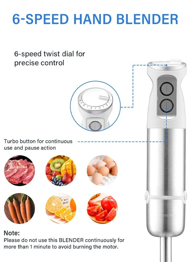 Hand Blender - 4-In-1 (Chopper & Whisk) 6-Speed BPA-Free Attachments