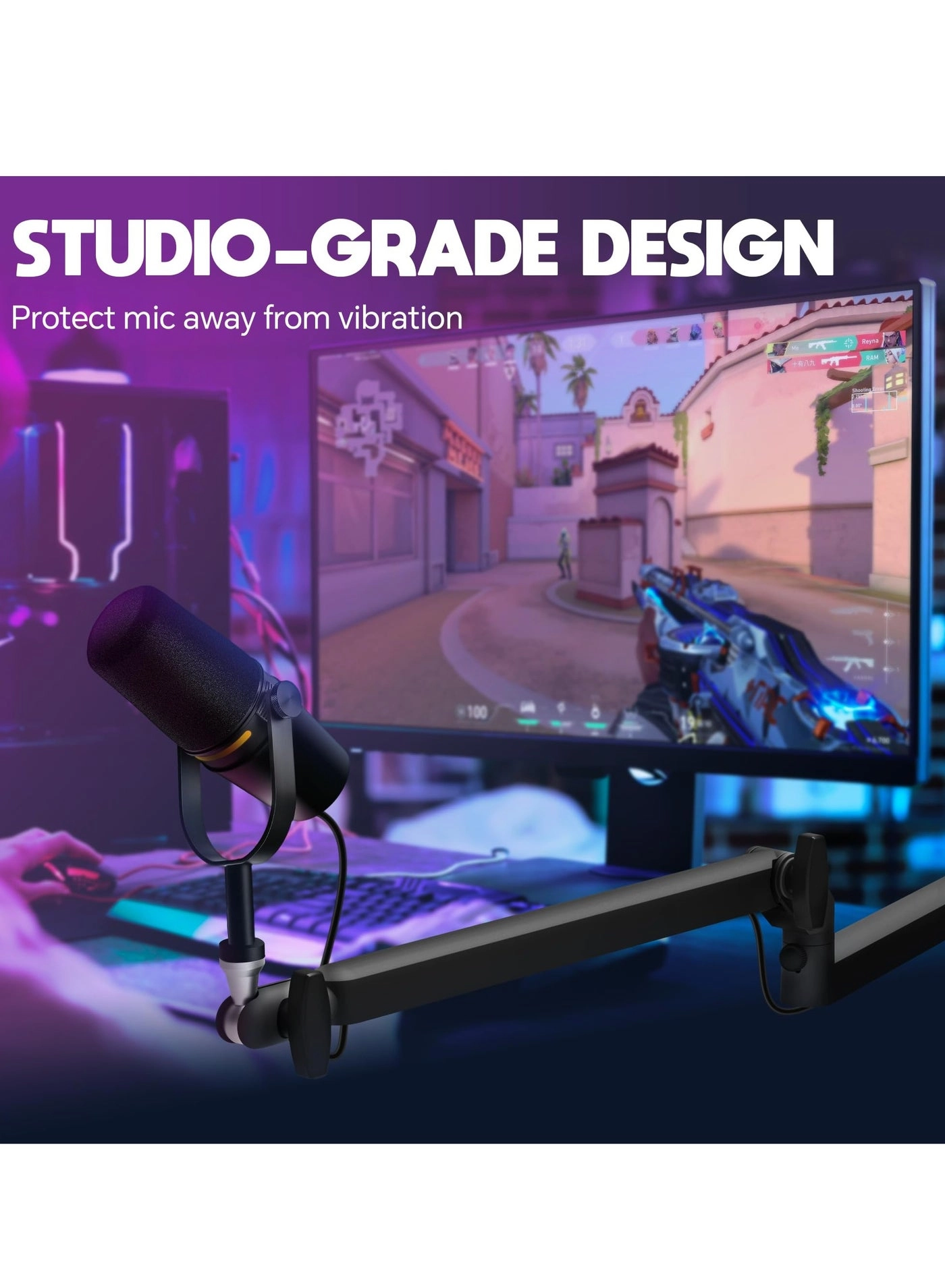 Microphone Boom Arm - Low Profile 360° Rotation Cable Management