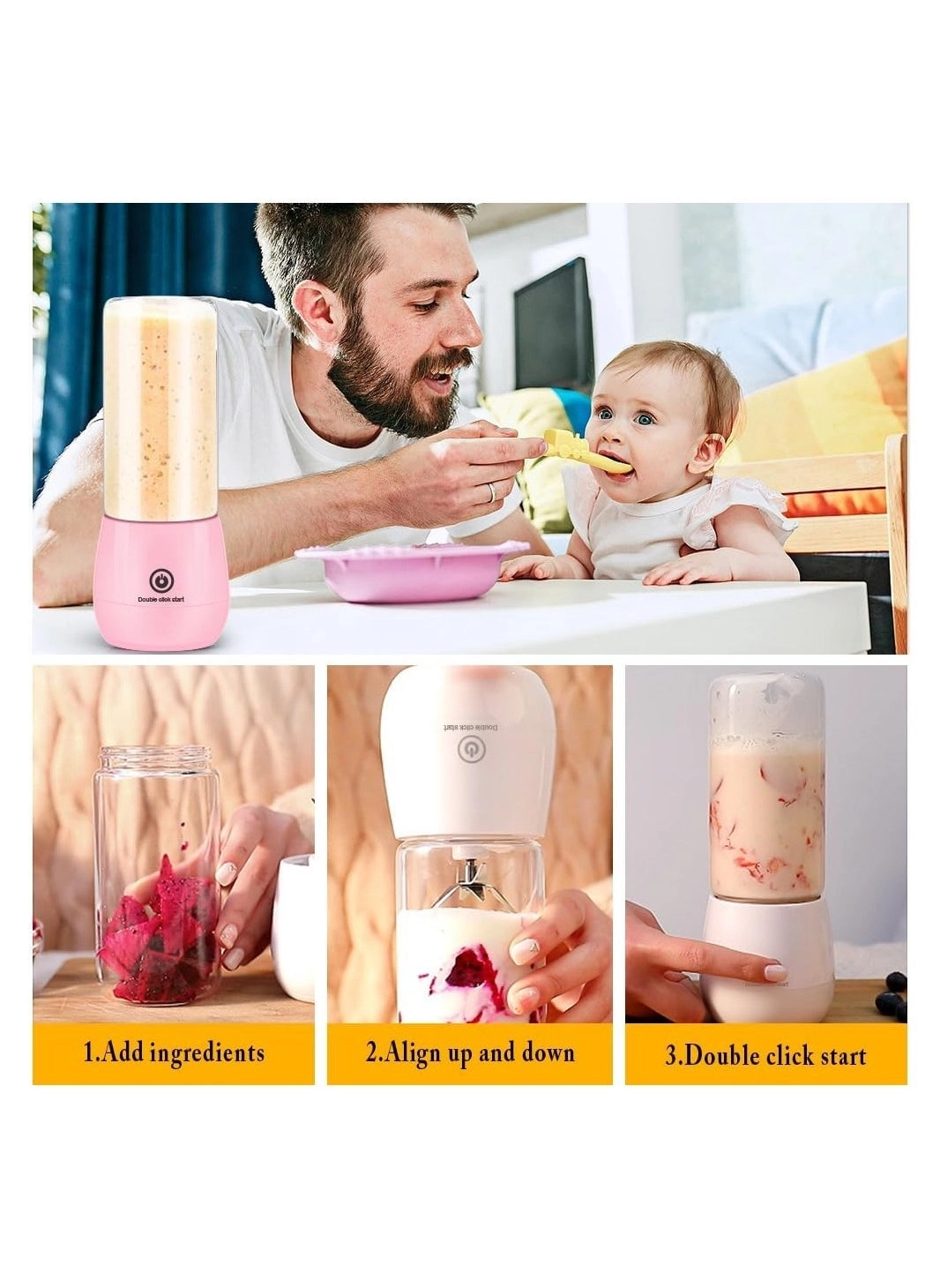 Portable Blender Smoothie Maker - Rechargeable Leakproof Lid Sip Spout