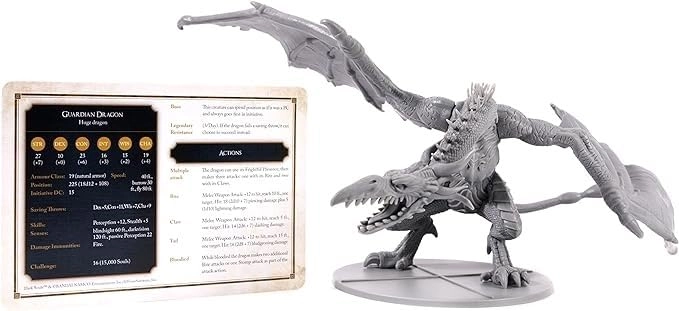 Dark Souls The Role Playing Guardian Dragon Miniature & Stat Cards - 5E Compatible Silver