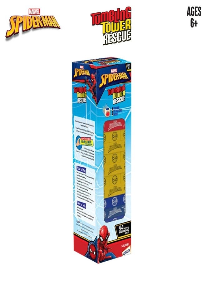 Stackrr Tumbling Tower - 54 Precision Wooden Blocks Premium Beachwood Spiderman