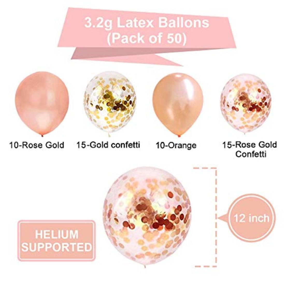 Latex and Confetti Balloons Set - 50-Pieces Birthday