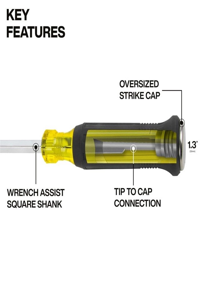 6004DD Keystone Demolition Screwdriver - 1/4-Inch Steel Tip Cushion-Grip Oversized Strike Cap Square Shank with Wrench Assist