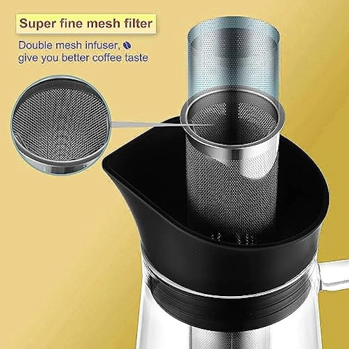 Cold Brew Coffee Maker - 12L Glass Dual Stainless Steel Mesh Removable Filter