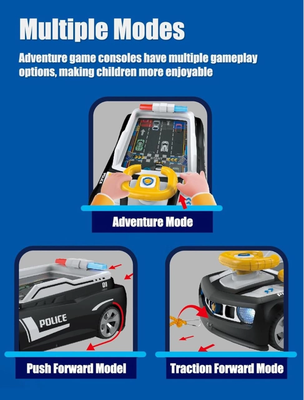 Steering Wheel Toy Car Racing Simulator - Headlights Realistic Vehicle Sounds Music