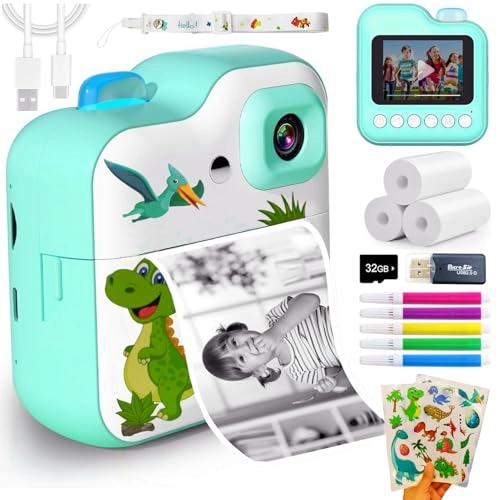 Kids Rechargeable Camera Instant Print - 1080P 2.4" LCD 32GB