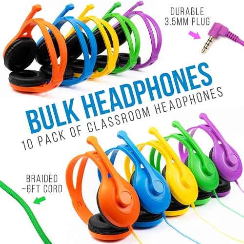 Classroom Headphones with Microphone - Wired Headphone Pack