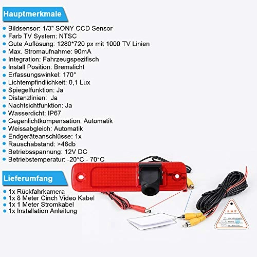 Brake Light Camera - 1280 x 720px Night vision + LCD Monitor - 4.3 Inches