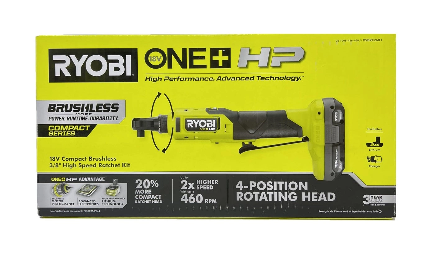Ryobi ONE 18V HP Brushless Ratchet - 20 Ah