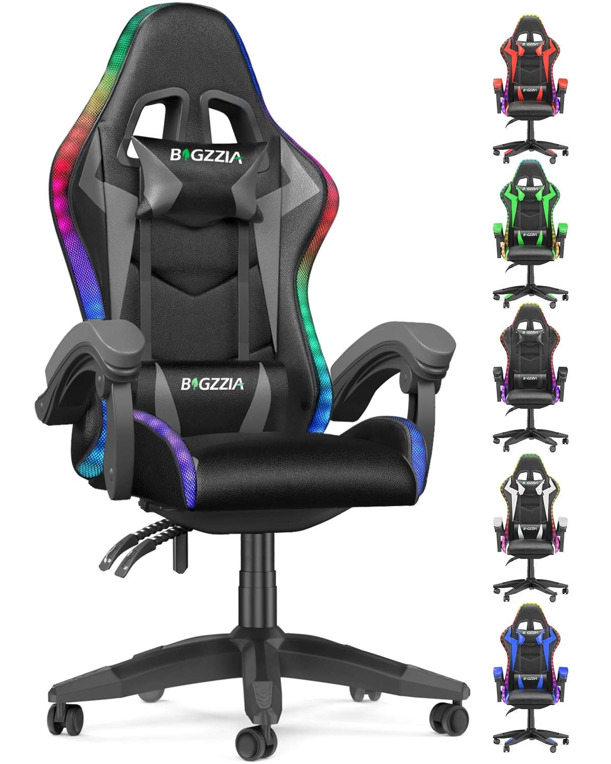 white LED gaming chair - RGB Reclining PU Leather