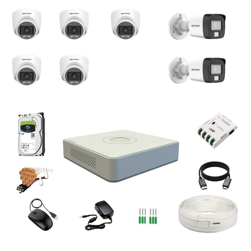 Prama Hikvision India Pvt.Ltd 3K/5MP 8CH DVR + 3K/5MP Dual Light Dome Camera + Bullet Camera + 2TB Hard Disk + 8Ch SMPS + CCTV Coaxial Cable + BNC/DC
