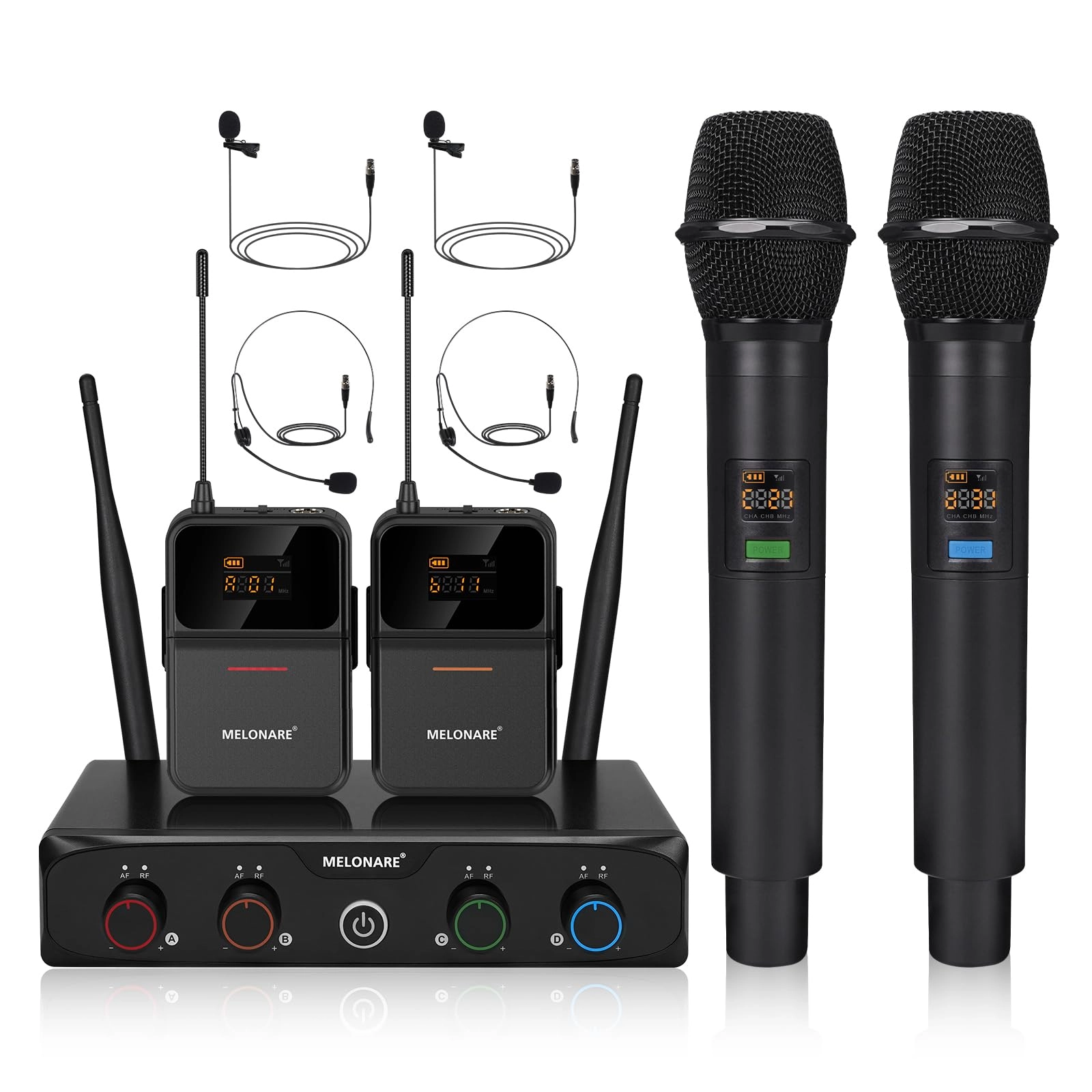 Enping City Rongge Shangmao CO., LTD MWM-41-2H2B - 2 Handheld Dynamic Mics 2 Bodypacks