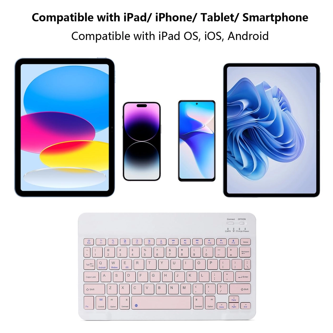 Ultra-Slim Rechargeable Bluetooth Keyboard - for iPad A16 11th 10th Generation, iPad Pro iPad Air iPad mini iPhone, Android Samsung Galaxy Tablet Smartphone Cell Phone