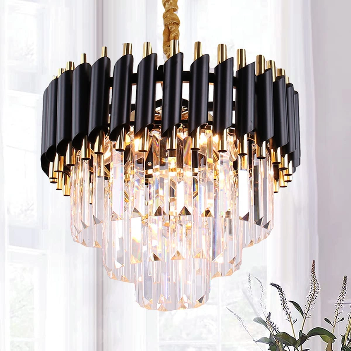 xinxin Crystal Chandelier - 15.7'' 3-Tier Back Gold