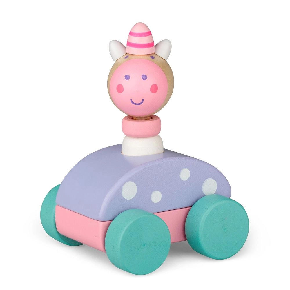 Wooden Painted Squeaky Unicorn Toy Car - Suitable for 3 years and above 1 Pc