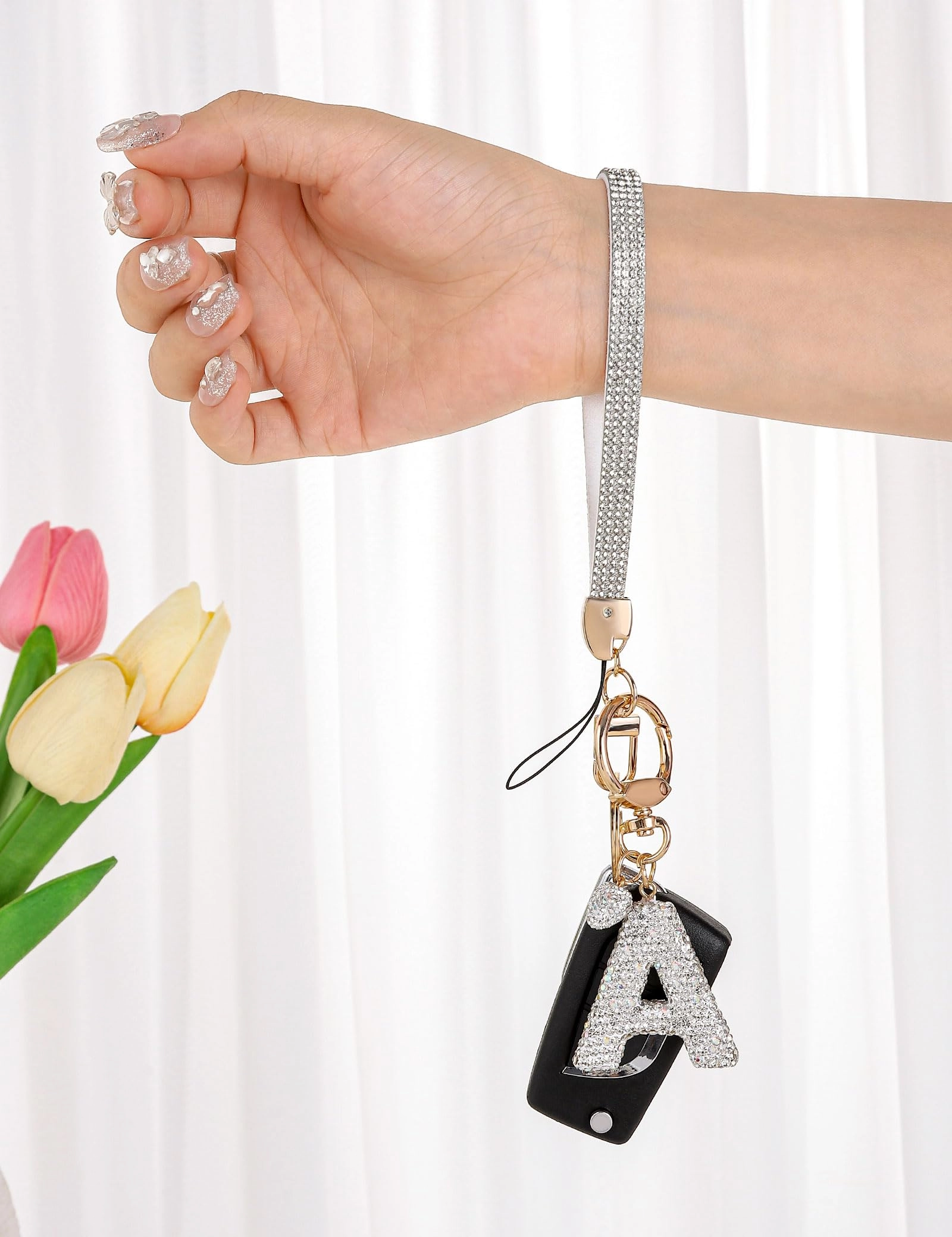 Initial Keychain - L Purple Rhinestone