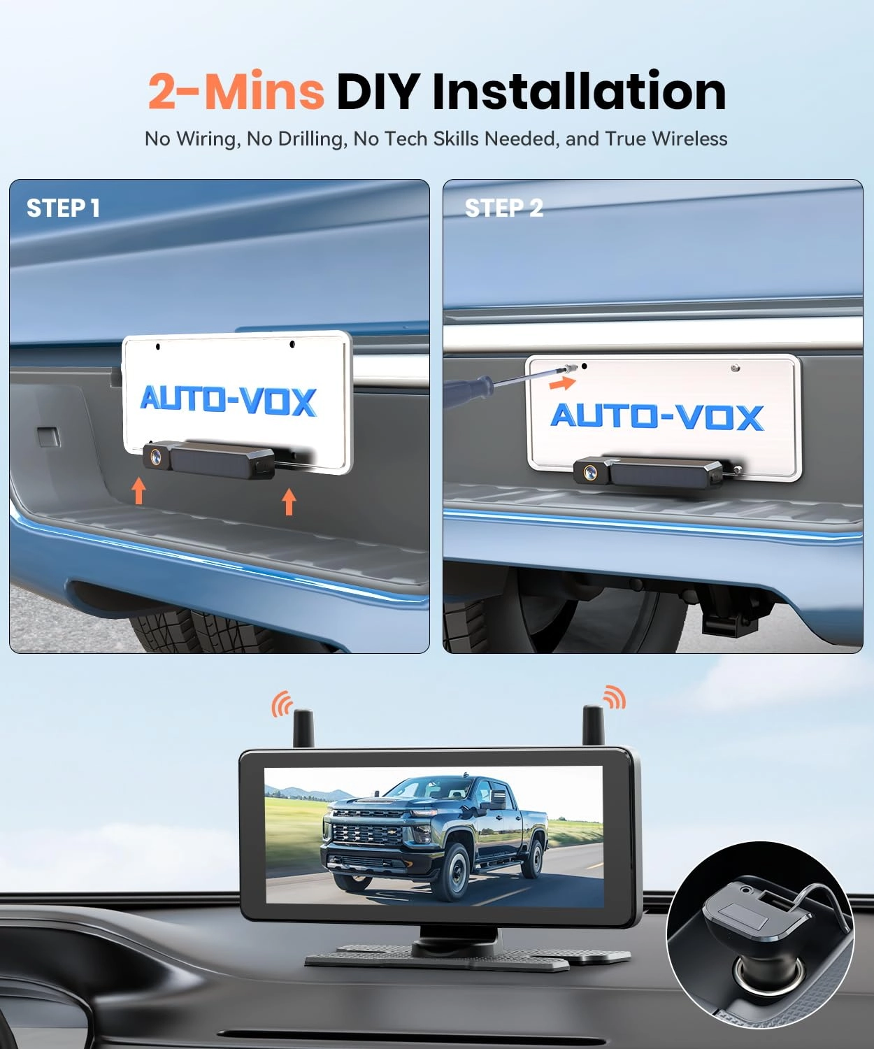 Dual Camera Car Reversing Camera System - Night Vision Wireless 1080p