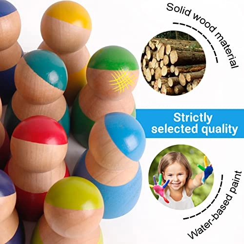 Rainbow Wood Peg Dolls - 3 years and up 12 pieces