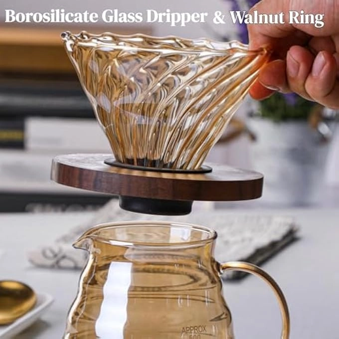 Pour Over Coffee Maker - 20 Oz Borosilicate Glass 100 Pcs V60 Paper Filter