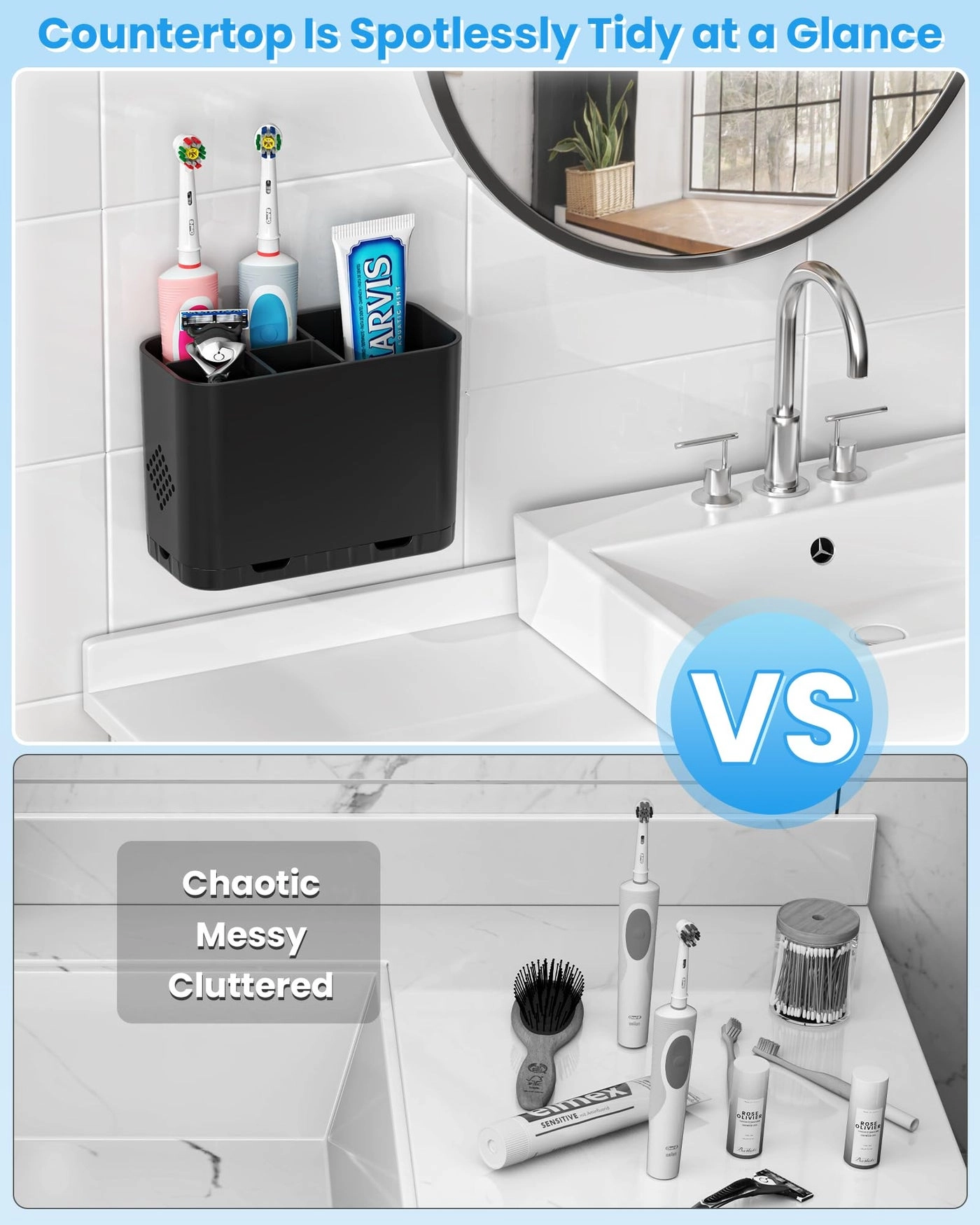 Toothbrush and Toothpaste Holders - Countertop Detachable 5 Slots
