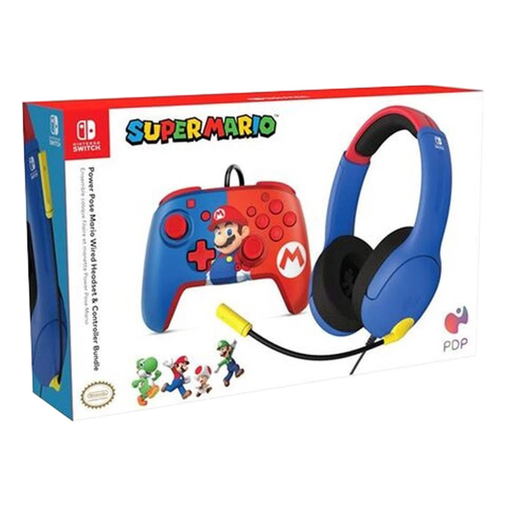 Carrefour Power Pose Super Mario Wired Over-Ear Headset + Power Pose Mario Rematch Wired Controller - Nintendo Switch