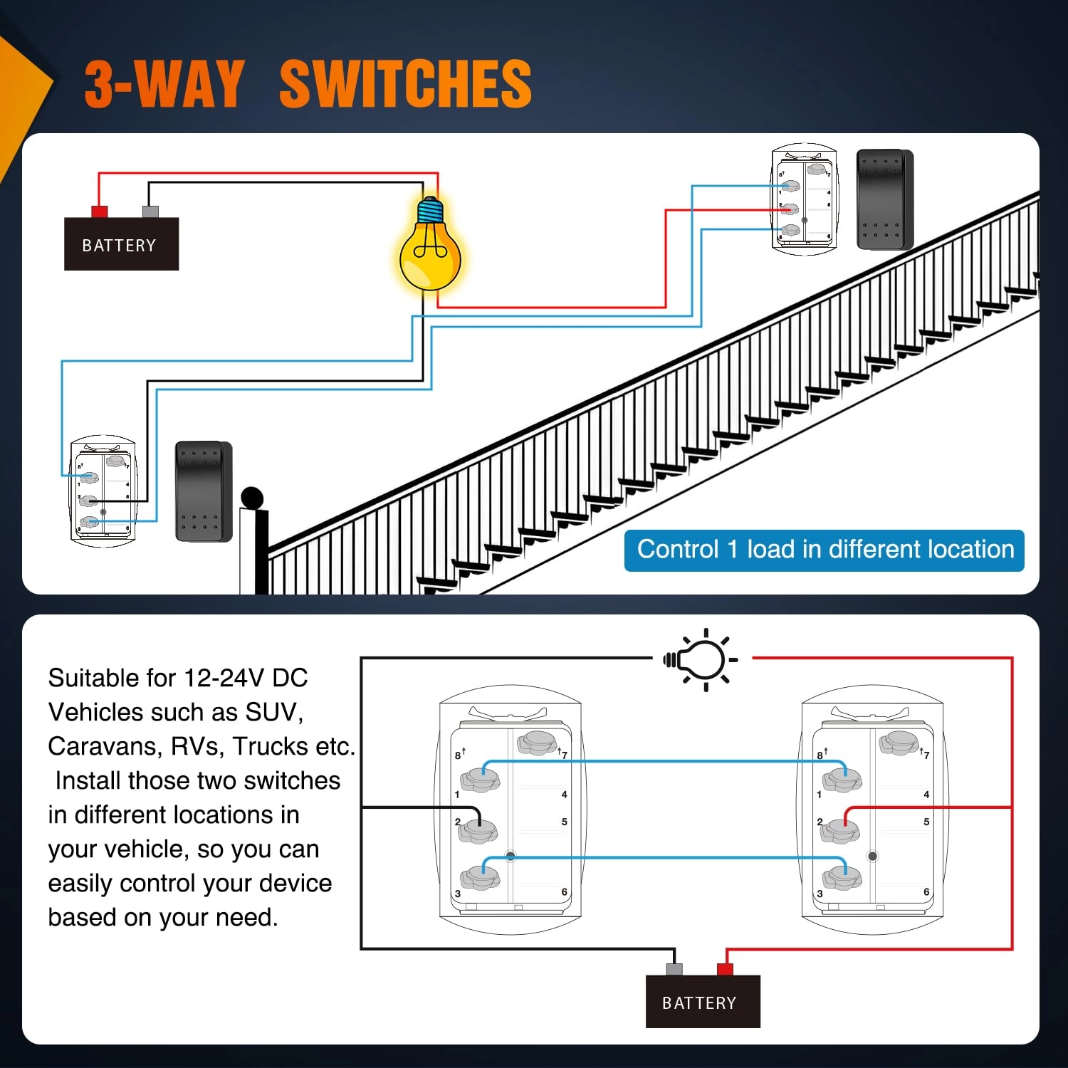 3-Way Rocker Switch - 2 pcs