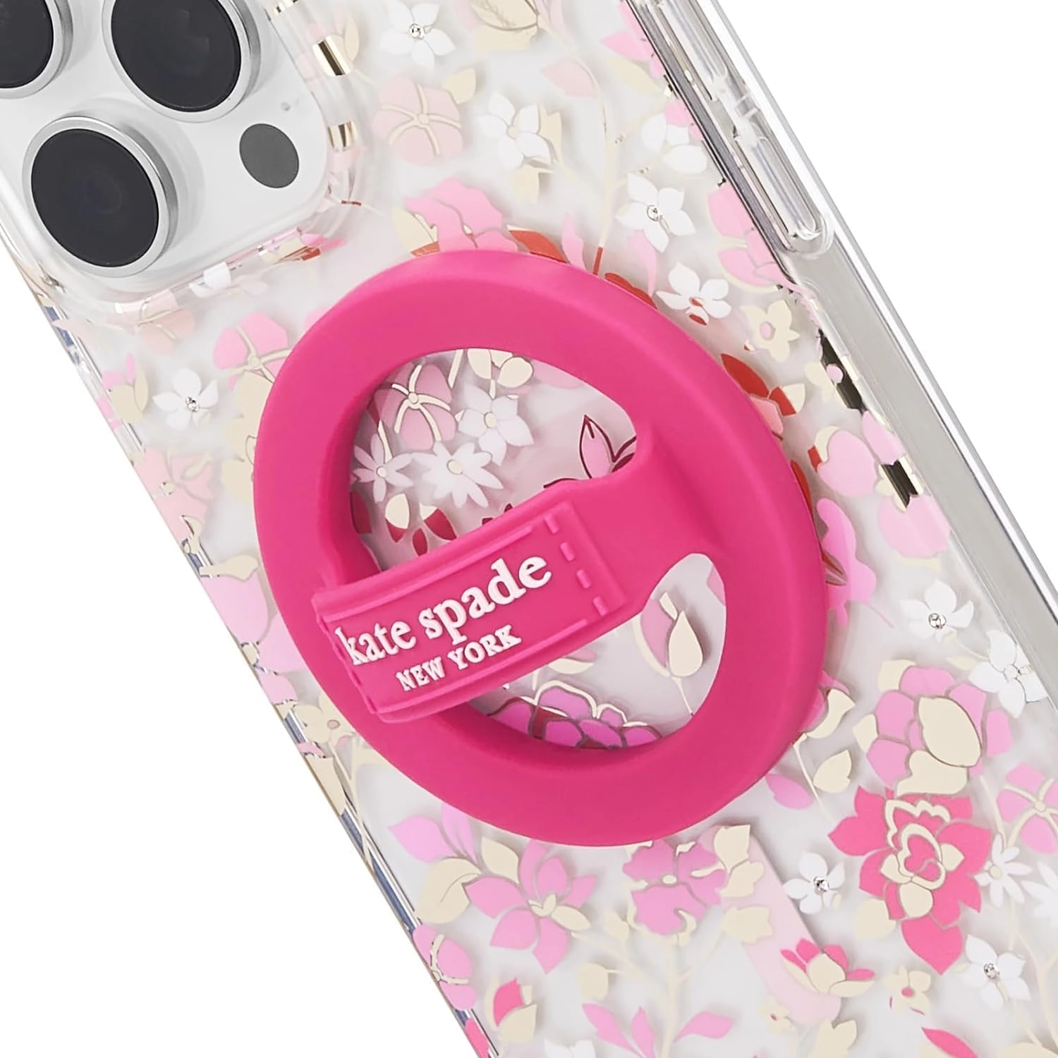 Kate Spade New York Magnetic Phone Loop Grip - Removable Collapsible Pom Pom Pink