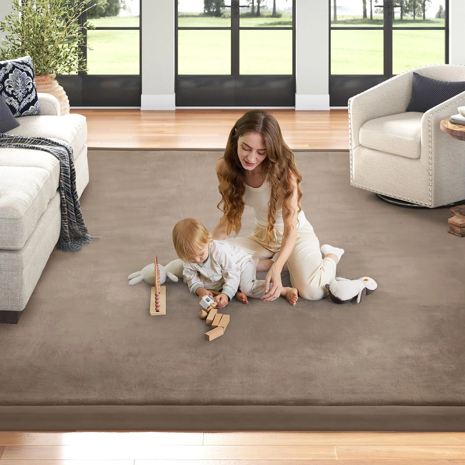 Baby Play Mat - 79"x158" 1.3" Thick Cream