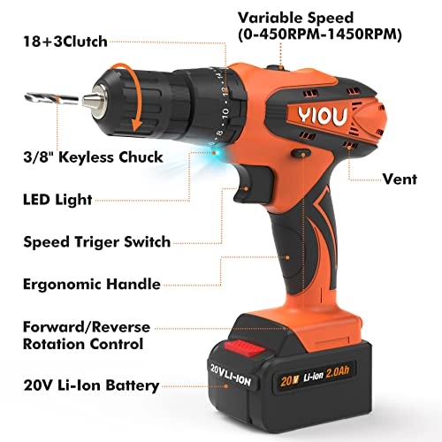 Cordless Drill - 20V 2AH + Cordless Impact Wrench