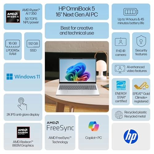 OmniBook 5 16-AG107 - 16'' Ryzen AI 7 350 16GB DDR5 512GB SSD